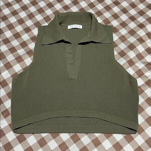 Olive Green Sleeveless Polo Top
